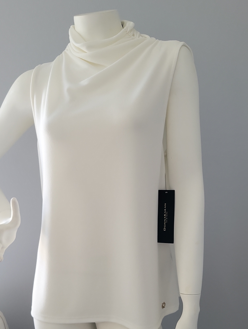 Sleeveless White Draped Neck  Top by Donna Karan